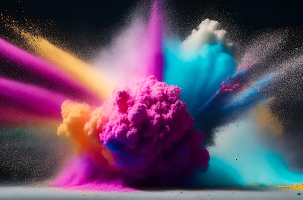 fotografía de una poderosa explosión de polvo de colores mixtos