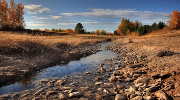 Fotografia premiada de hdr sand dunes stream com pedras de rio no outono