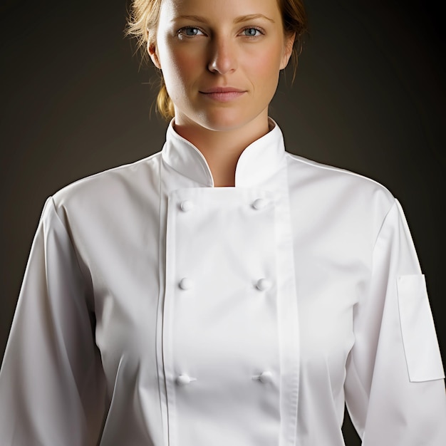 Foto fotografía de primer plano de chaqueta de chef femenina para maqueta