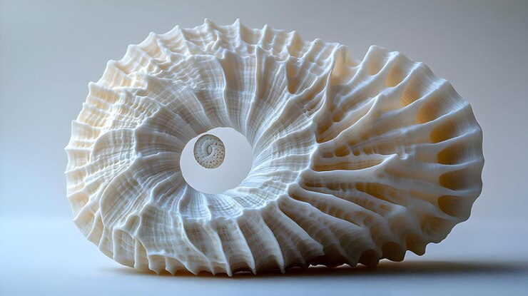 Foto fotografía de primer plano de conchas marinas blancas con patrón en espiral
