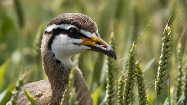 Fotografía en primer plano de una hembra en un campo de trigo en un día soleado