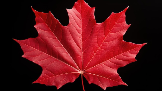 Una fotografía de primer plano de una hoja de arce roja vibrante