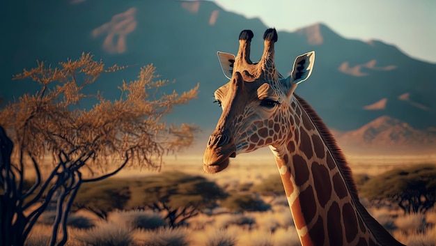 Fotografía de primer plano de jirafa de una jirafa en África IA generativa