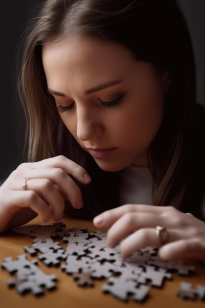 Fotografía en primer plano de una mujer que experimenta rompecabezas visuales