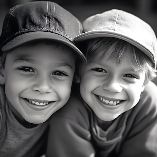 fotografía de un primer plano de niños sonrientes con gorras