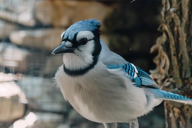 Fotografía en primer plano de un pájaro jay azul que se prepara para volar