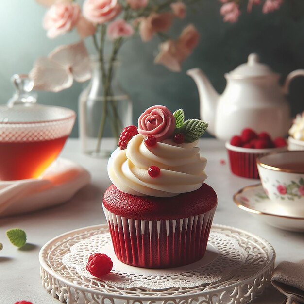 Fotografía en primer plano de un pastel de taza delicioso y fresco en un fondo suave