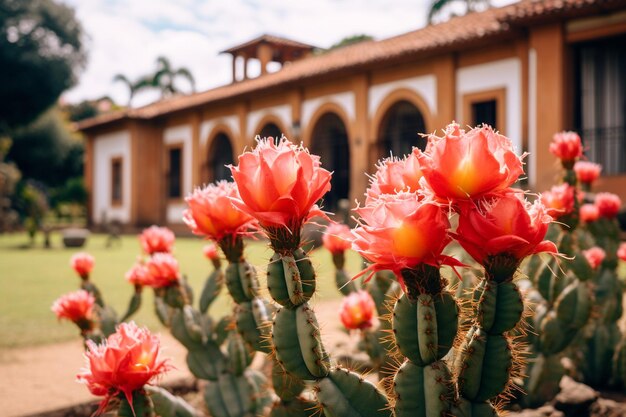 Foto fotografía en primer plano de las plantas de cactus en el jardín del museo del queso majorero en antigua