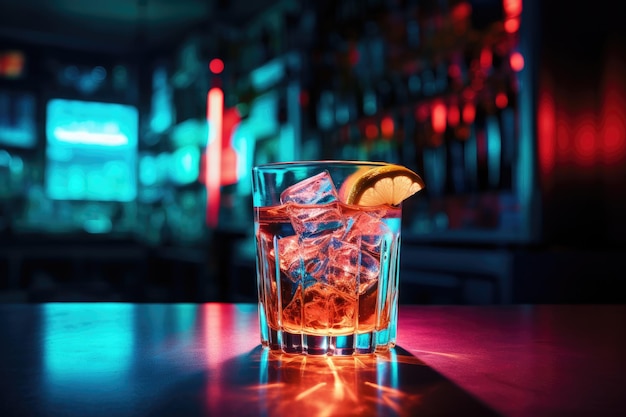 Una fotografía en primer plano que muestra una bebida refrescante colocada en una mesa lista para saciar su sed Bebida de bienvenida en un club nocturno Generada por IA