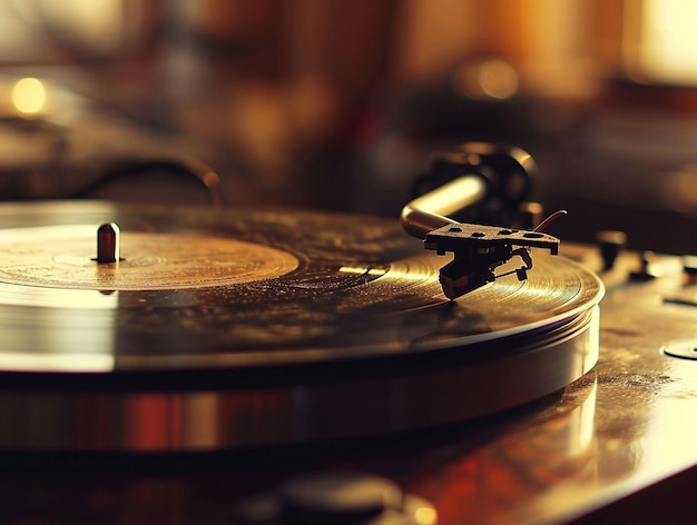 Fotografía en primer plano de un tocadiscos antiguo