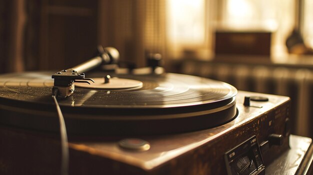 Fotografía en primer plano de un tocadiscos antiguo