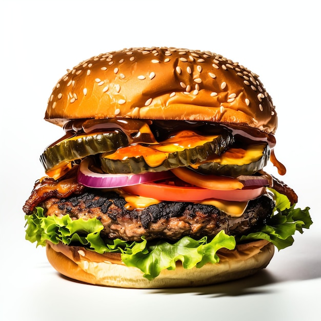 fotografía de producto de hamburguesa fondo blanco