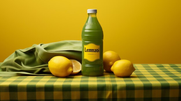 Foto fotografía de producto de limonada con encimera de flanela y fuerte luz y sombra