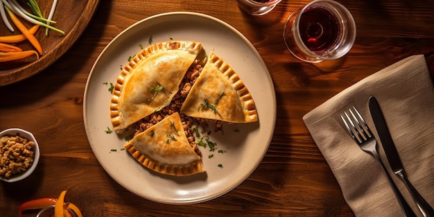 Fotografía de producto Vista superior de una empanada en un plato