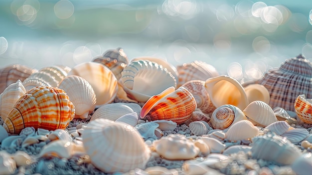 Foto fotografía profesional las conchas multicolores adornan la playa