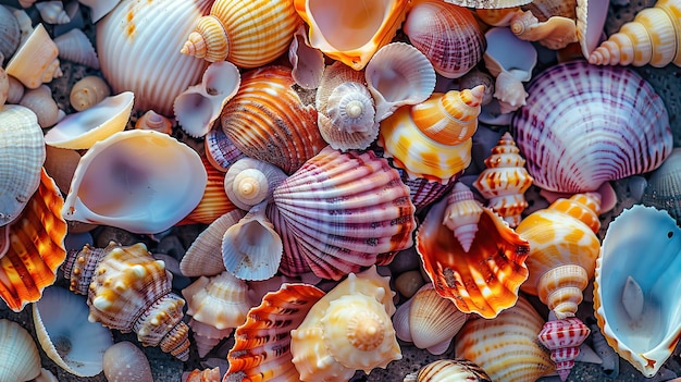 Fotografía profesional Las conchas multicolores adornan la playa