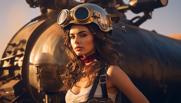 Foto fotografía profesional del modelo de instagram con el estilo dieselpunk