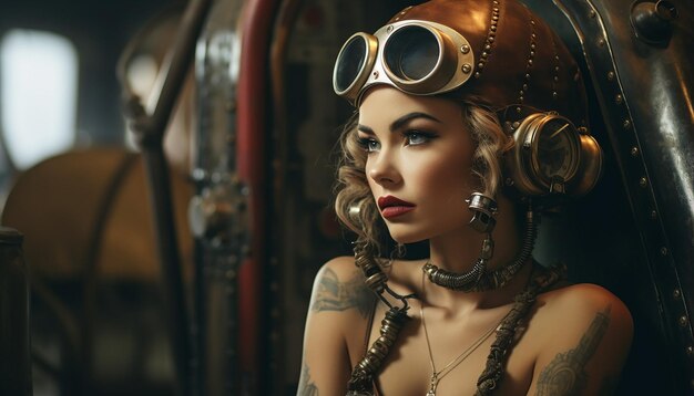 Foto fotografía profesional del modelo de instagram con el estilo dieselpunk