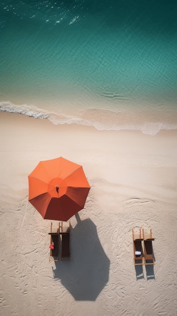 Fotografía profesional de playa Dos tumbonas y una sombrilla en