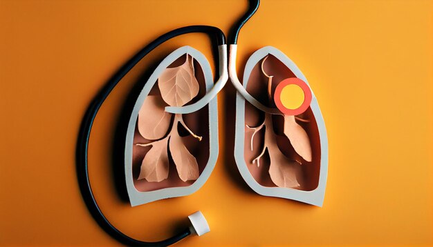 Fotografía profesional de pulmones de papel con estetoscopio