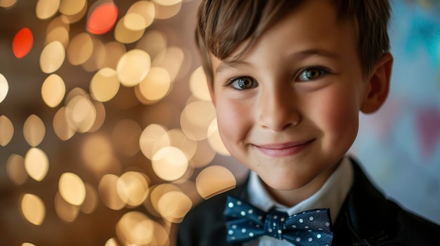 Foto fotografia profissional de retrato em close de um menino de 5 anos da melhor festa de aniversário de todos os tempos