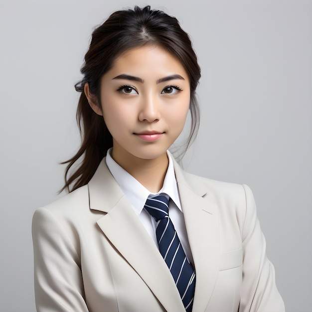 Fotografia profissional de uma garota japonesa de 20 anos em trajes de negócios.