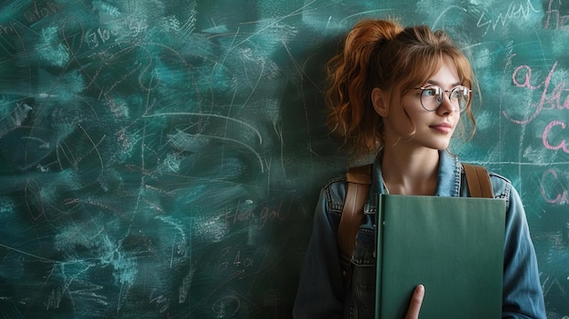 Fotografía publicitaria editorial de un estudiante que regresa al campus de vuelta a la escuela tema ambiente animado y acogedor espacio de copia vacío para el texto en el lado