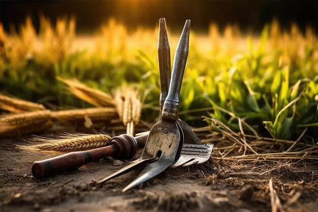 Foto fotografía publicitaria profesional de herramientas y equipos agrícolas