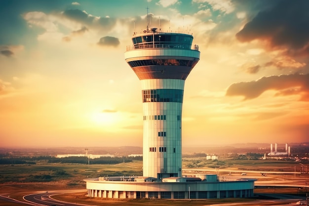 Fotografía publicitaria profesional de la torre de control de tráfico aéreo