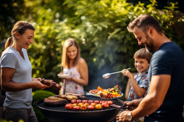 Una fotografía que captura a una familia y amigos disfrutando de un picnic al aire libre Generative Ai