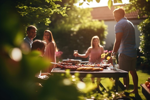Una fotografía que captura a una familia y amigos disfrutando de un picnic al aire libre Generative Ai