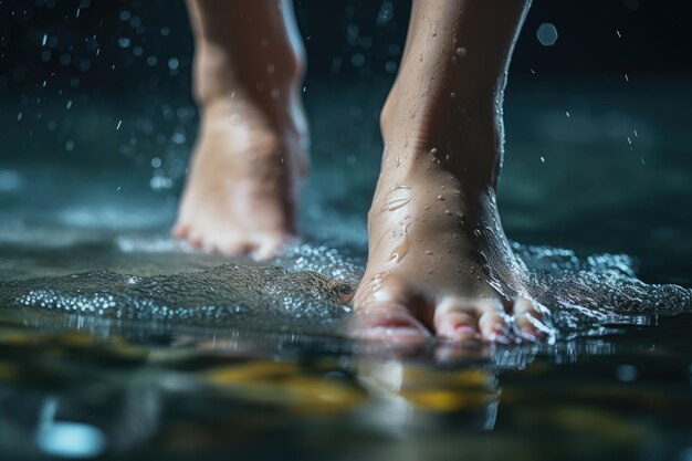 Fotografía realista de cerca de los dedos de los pies de las mujeres en la punta de los pies