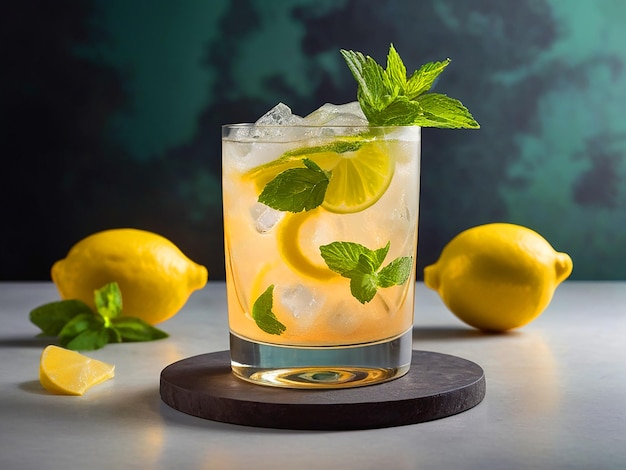 fotografía realista de cóctel con mojto con imagen de limón