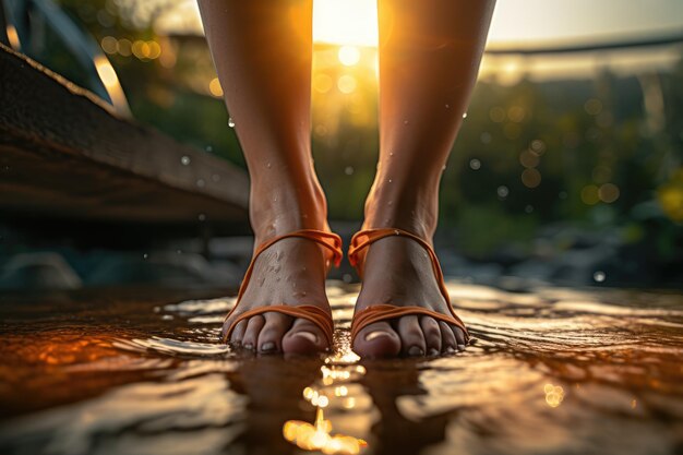Fotografia realista de perto de dedos de pés femininos na ponta dos pés