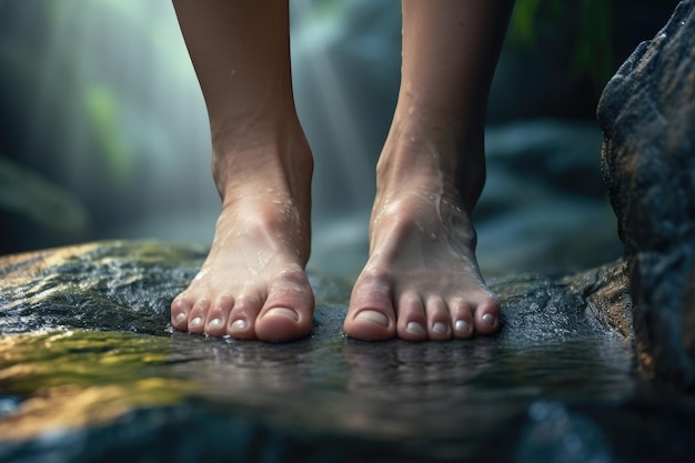 Fotografia realista de perto de dedos de pés femininos na ponta dos pés