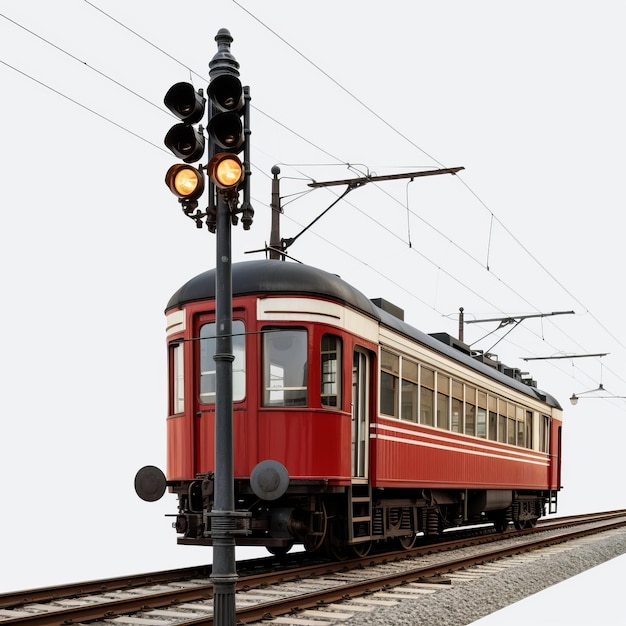 Fotografia realista de sinal de trem na vista lateral de Lisboa isolada