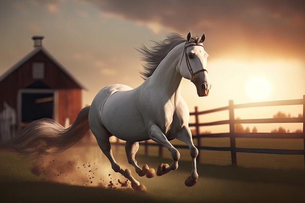 Fotografia realista de um cavalo preto correndo sobre um campo Generative Ai