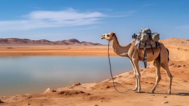 Fotografía realista de la escena del oasis con un área vacía adecuada