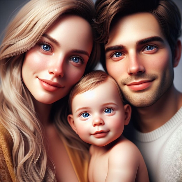 Fotografía realista de madre, padre e hijo