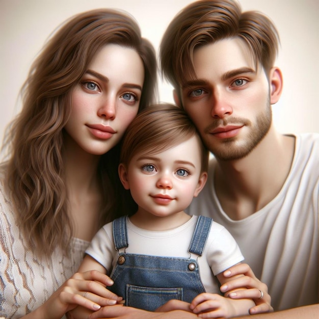 Fotografía realista de madre, padre e hijo