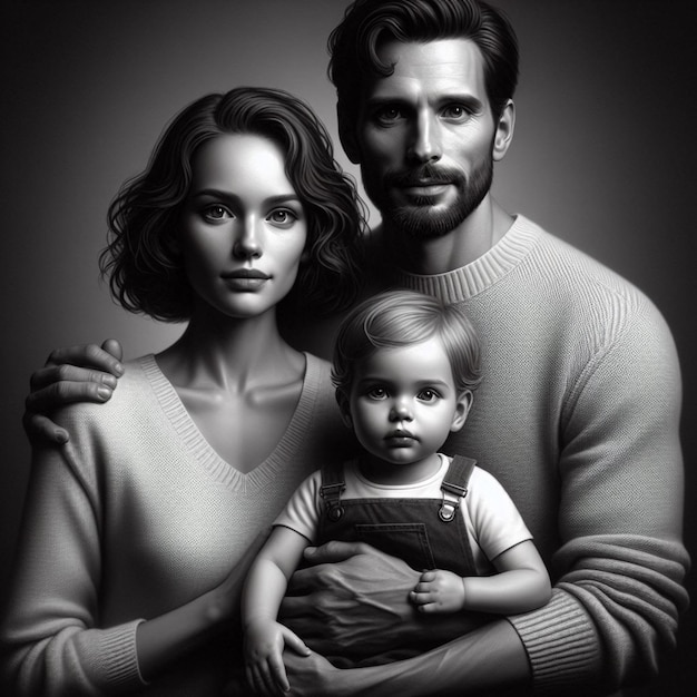 Fotografía realista de madre, padre e hijo