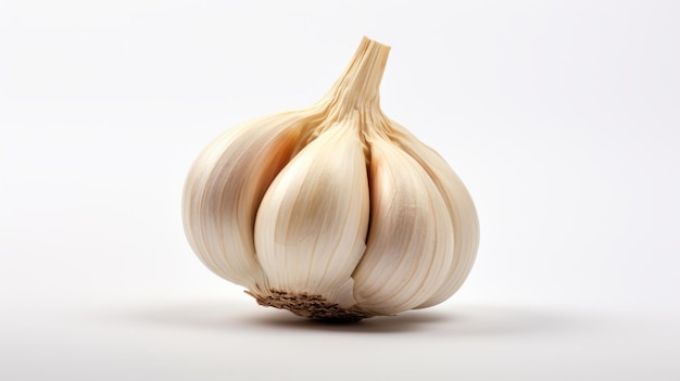 Fotografía realista que captura la esencia del ajo sobre un fondo blanco