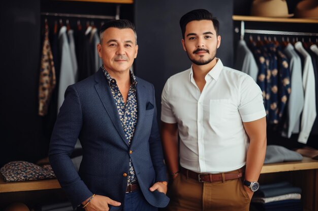Fotografia recortada de um empresário masculino e seu empregado em sua loja criada com IA generativa