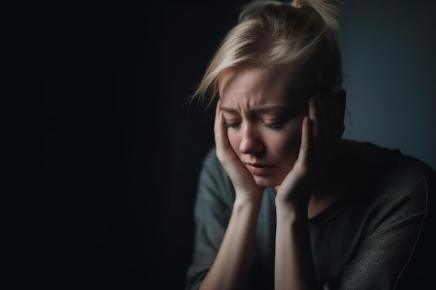 Fotografia recortada de uma mulher que sofre de depressão criada com IA generativa