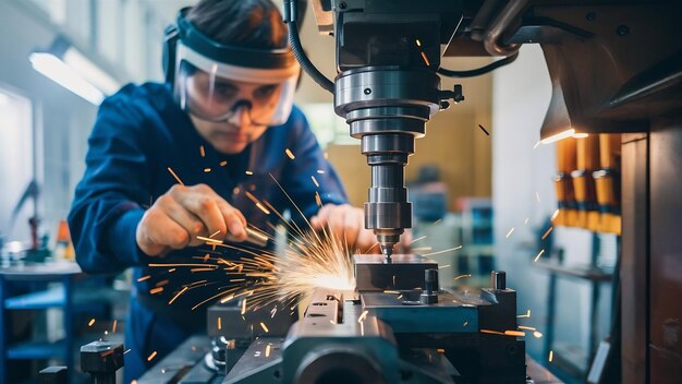 Fotografía recortada del operador de la máquina de fresado