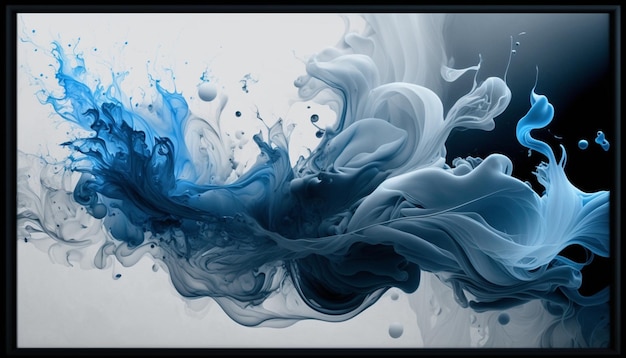 Fotografía de un remolino líquido azul y blanco en marco negro ai generativo