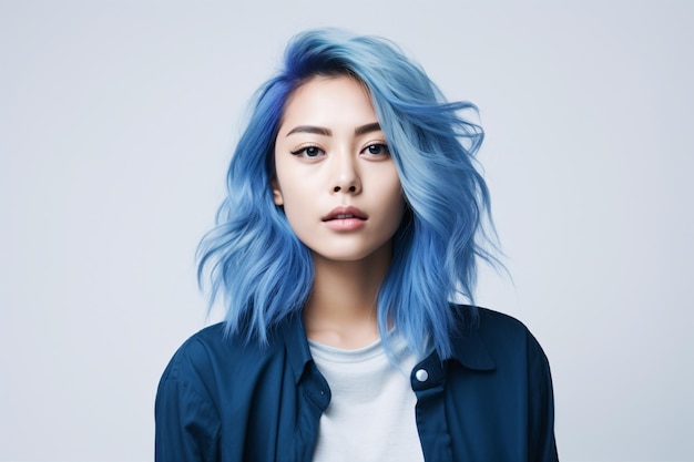 Fotografía de retrato de la belleza coreana asiática de alta moda con el cabello de color