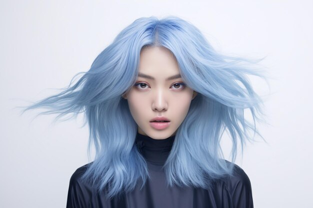 Fotografía de retrato de la belleza coreana asiática de alta moda con el cabello de color
