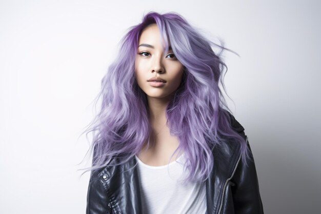 Fotografía de retrato de la belleza coreana asiática de alta moda con el cabello de color