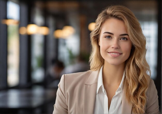 Foto fotografía de retrato de una joven mujer de negocios sonriente